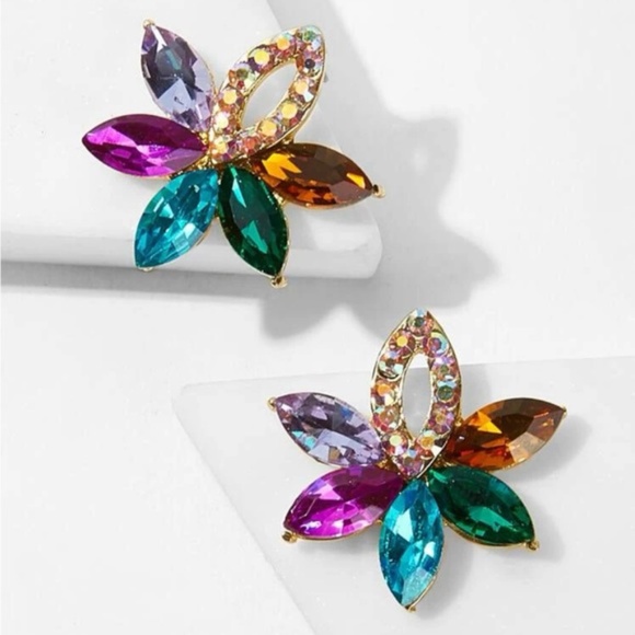 Colorblock 3/$30 Rhinestone Flower Stud Earrings - Picture 1 of 2